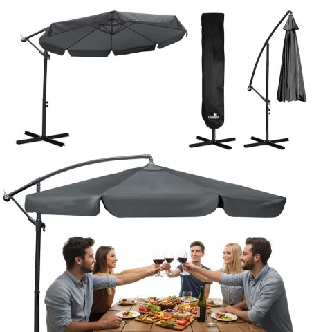 Parasol Ogrodowy z pokrowcem Plonos 350 cm 8 segmentowy Regulowany Szary Parasol Ogrodowy z pokrowcem Plonos 350 cm 8 segmentowy Regulowany Szary