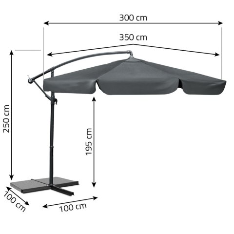 Parasol Ogrodowy z pokrowcem Plonos 350 cm 8 segmentowy Regulowany Szary Parasol Ogrodowy z pokrowcem Plonos 350 cm 8 segmentowy Regulowany Szary