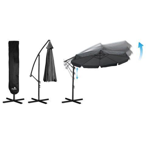 Parasol Ogrodowy z pokrowcem Plonos 350 cm 8 segmentowy Regulowany Szary Parasol Ogrodowy z pokrowcem Plonos 350 cm 8 segmentowy Regulowany Szary
