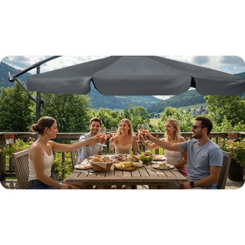 Parasol Ogrodowy z pokrowcem Plonos 350 cm 8 segmentowy Regulowany Szary Parasol Ogrodowy z pokrowcem Plonos 350 cm 8 segmentowy Regulowany Szary
