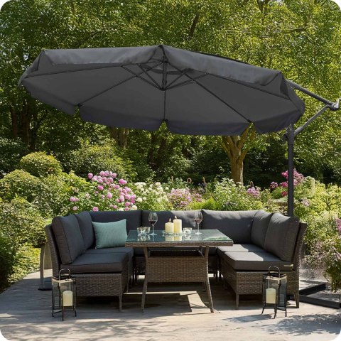 Parasol Ogrodowy z pokrowcem Plonos 350 cm 8 segmentowy Regulowany Szary Parasol Ogrodowy z pokrowcem Plonos 350 cm 8 segmentowy Regulowany Szary