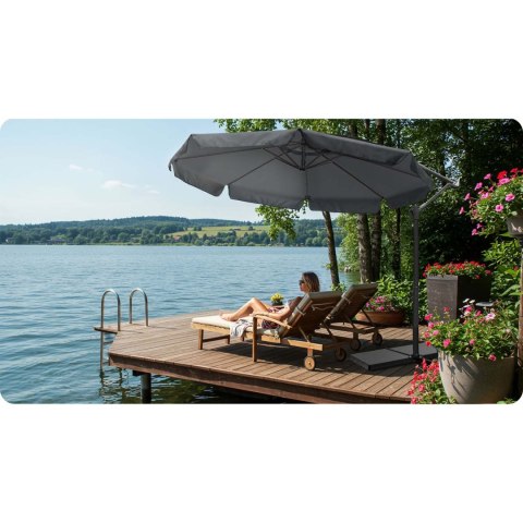Parasol Ogrodowy z pokrowcem Plonos 350 cm 8 segmentowy Regulowany Szary Parasol Ogrodowy z pokrowcem Plonos 350 cm 8 segmentowy Regulowany Szary