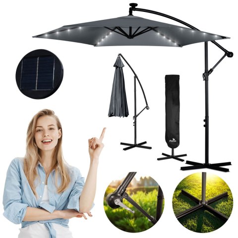 Duży Parasol Ogrodowy z Pokrowcem i lampkami LED 350 cm Plonos 6 segmentowy Duży Parasol Ogrodowy z Pokrowcem i lampkami LED 350 cm Plonos 6 segmentowy