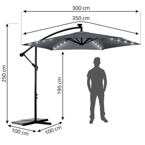 Duży Parasol Ogrodowy z Pokrowcem i lampkami LED 350 cm Plonos 6 segmentowy Duży Parasol Ogrodowy z Pokrowcem i lampkami LED 350 cm Plonos 6 segmentowy