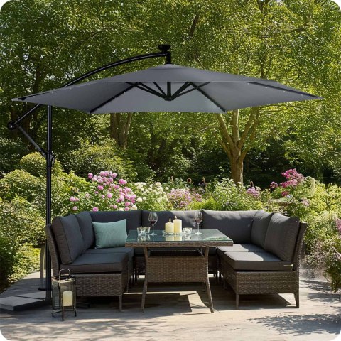 Duży Parasol Ogrodowy z Pokrowcem i lampkami LED 350 cm Plonos 6 segmentowy Duży Parasol Ogrodowy z Pokrowcem i lampkami LED 350 cm Plonos 6 segmentowy