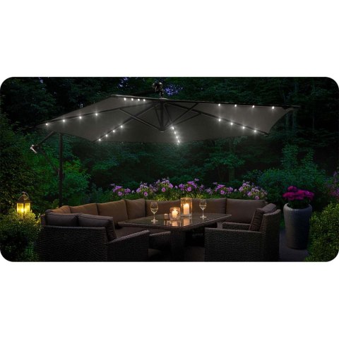 Duży Parasol Ogrodowy z Pokrowcem i lampkami LED 350 cm Plonos 6 segmentowy Duży Parasol Ogrodowy z Pokrowcem i lampkami LED 350 cm Plonos 6 segmentowy