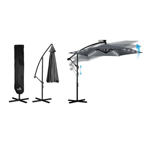 Duży Parasol Ogrodowy z Pokrowcem i lampkami LED 350 cm Plonos 6 segmentowy Duży Parasol Ogrodowy z Pokrowcem i lampkami LED 350 cm Plonos 6 segmentowy