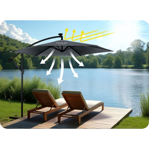 Duży Parasol Ogrodowy z Pokrowcem i lampkami LED 350 cm Plonos 6 segmentowy Duży Parasol Ogrodowy z Pokrowcem i lampkami LED 350 cm Plonos 6 segmentowy