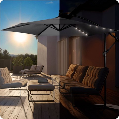 Duży Parasol Ogrodowy z Pokrowcem i lampkami LED 350 cm Plonos 6 segmentowy Duży Parasol Ogrodowy z Pokrowcem i lampkami LED 350 cm Plonos 6 segmentowy