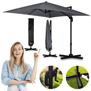 Duży Parasol Ogrodowy Plonos 360º 3x3 m + Pokrowiec – Grafitowy i Wodoodporny