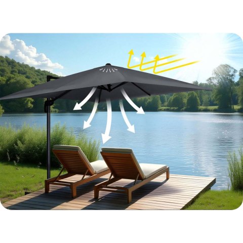 Duży Parasol Ogrodowy Plonos 360º 3x3 m + Pokrowiec – Grafitowy i Wodoodporny Duży Parasol Ogrodowy Plonos 360º 3x3 m + Pokrowiec – Grafitowy i Wodoodporny
