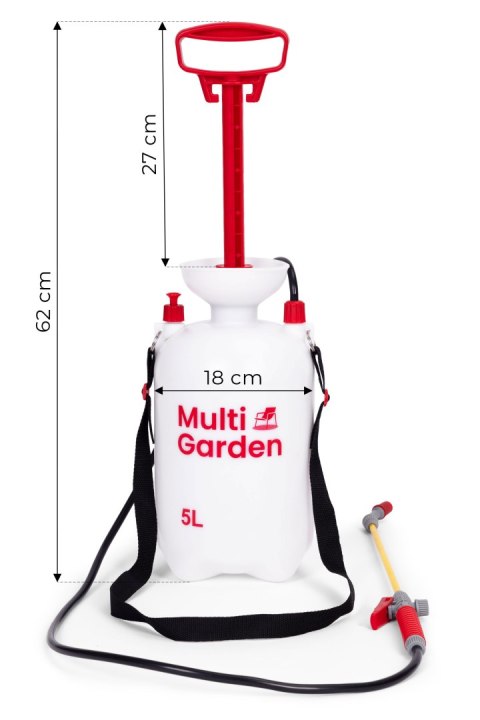 Opryskiwacz Ciśnieniowy Ogrodowy 5L, 2.5 bar – Regulowana Dysza, Lanca I Pasek MultiGarden Opryskiwacz Ciśnieniowy Ogrodowy 5L, 2.5 bar – Regulowana Dysza, Lanca I Pasek MultiGarden