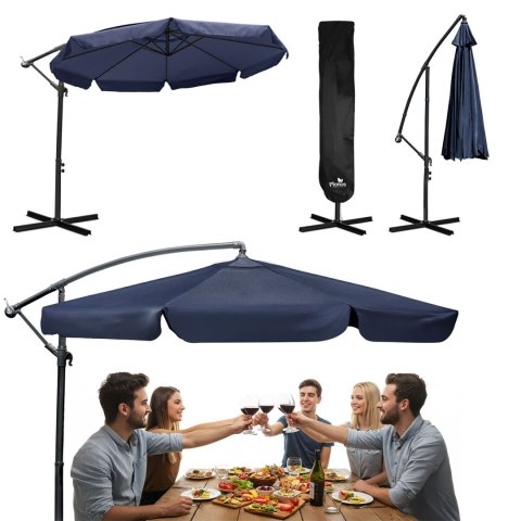Parasol Ogrodowy z pokrowcem Plonos 350 cm 8 segmentowy Regulowany Granatowy Parasol Ogrodowy z pokrowcem Plonos 350 cm 8 segmentowy Regulowany Granatowy