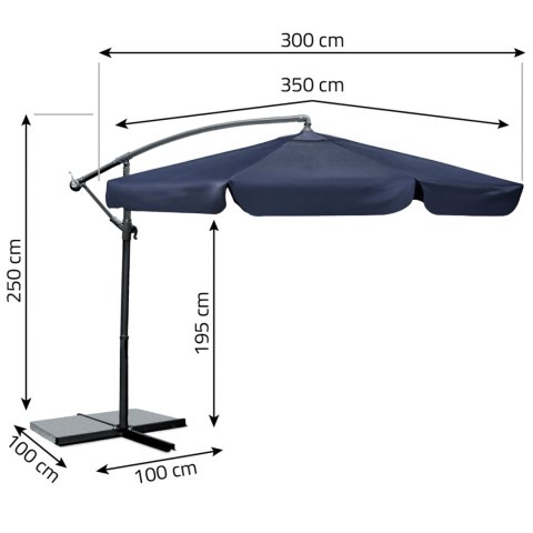 Parasol Ogrodowy z pokrowcem Plonos 350 cm 8 segmentowy Regulowany Granatowy Parasol Ogrodowy z pokrowcem Plonos 350 cm 8 segmentowy Regulowany Granatowy