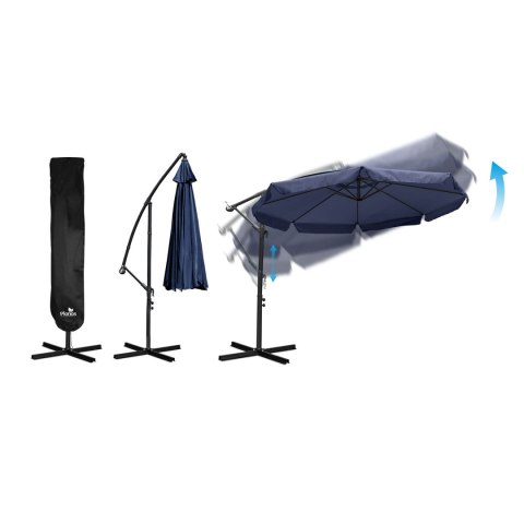 Parasol Ogrodowy z pokrowcem Plonos 350 cm 8 segmentowy Regulowany Granatowy Parasol Ogrodowy z pokrowcem Plonos 350 cm 8 segmentowy Regulowany Granatowy