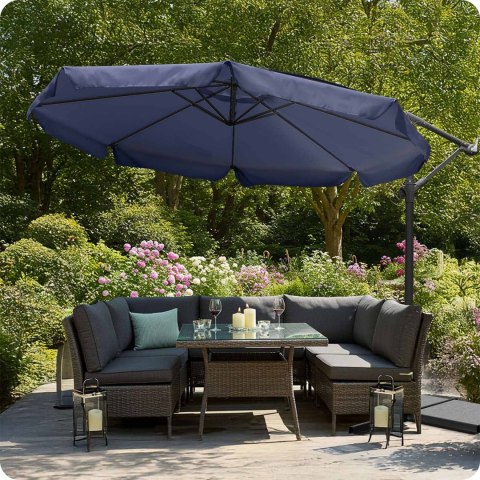 Parasol Ogrodowy z pokrowcem Plonos 350 cm 8 segmentowy Regulowany Granatowy Parasol Ogrodowy z pokrowcem Plonos 350 cm 8 segmentowy Regulowany Granatowy