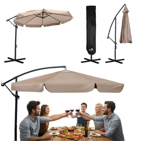 Duży Parasol Ogrodowy Plonos 350 cm + Pokrowiec 8 segmentowy Beżowy Duży Parasol Ogrodowy Plonos 350 cm + Pokrowiec 8 segmentowy Beżowy