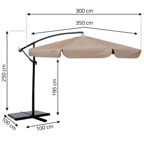 Duży Parasol Ogrodowy Plonos 350 cm + Pokrowiec 8 segmentowy Beżowy Duży Parasol Ogrodowy Plonos 350 cm + Pokrowiec 8 segmentowy Beżowy
