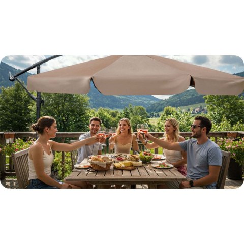 Duży Parasol Ogrodowy Plonos 350 cm + Pokrowiec 8 segmentowy Beżowy Duży Parasol Ogrodowy Plonos 350 cm + Pokrowiec 8 segmentowy Beżowy