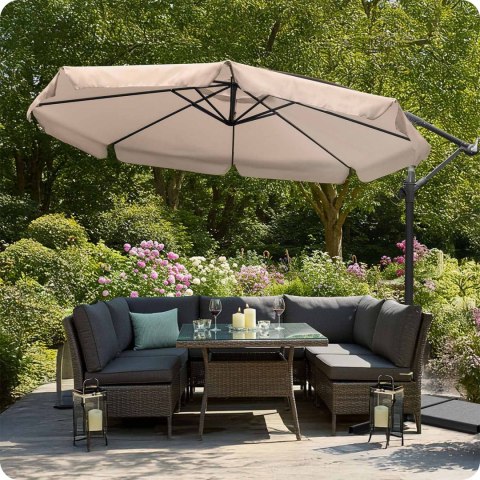 Duży Parasol Ogrodowy Plonos 350 cm + Pokrowiec 8 segmentowy Beżowy Duży Parasol Ogrodowy Plonos 350 cm + Pokrowiec 8 segmentowy Beżowy