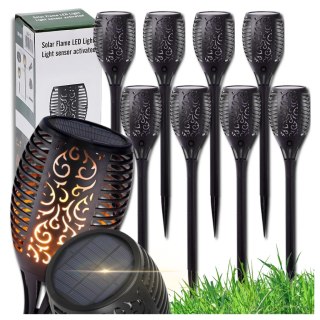 Lampy Solarne Ogrodowe Pochodnie LED – Zestaw 8 Sztuk, Efekt Płomienia, Wodoodporne IP65