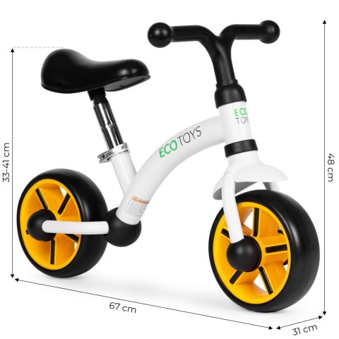 Rowerek Biegowy ECOTOYS – Regulowane Siodełko I Bezpieczna Konstrukcja - Biały