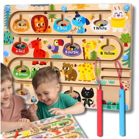 Drewniany Labirynt Magnetyczny Montessori Kolory, Liczby Drewniany Labirynt Magnetyczny Montessori Kolory, Liczby