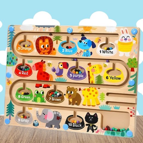 Drewniany Labirynt Magnetyczny Montessori Kolory, Liczby Drewniany Labirynt Magnetyczny Montessori Kolory, Liczby