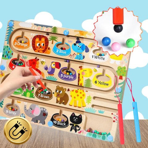 Drewniany Labirynt Magnetyczny Montessori Kolory, Liczby Drewniany Labirynt Magnetyczny Montessori Kolory, Liczby