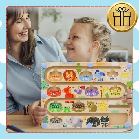 Drewniany Labirynt Magnetyczny Montessori Kolory, Liczby Drewniany Labirynt Magnetyczny Montessori Kolory, Liczby