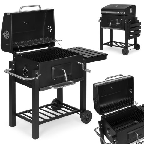 Grill Ogrodowy Z Pokrywą Antracyt Ruszt 53x34 cm Duży Metalowy