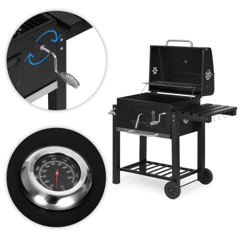 Grill Ogrodowy Z Pokrywą Antracyt Ruszt 53x34 cm Duży Metalowy