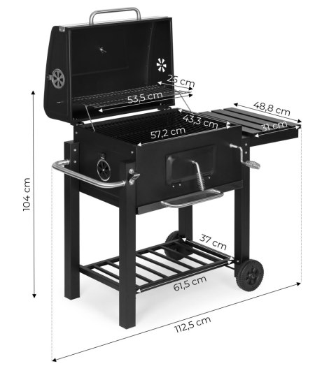 Grill Ogrodowy Z Pokrywą Antracyt Ruszt 53x34 cm Duży Metalowy