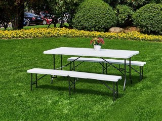 Składany Zestaw Ogrodowy ModernHome 180 cm – Stół + Ławki, 8 Osób, Walizka
