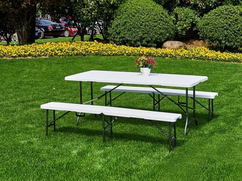 Składany Zestaw Ogrodowy ModernHome 180 cm – Stół + Ławki, 8 Osób, Walizka
