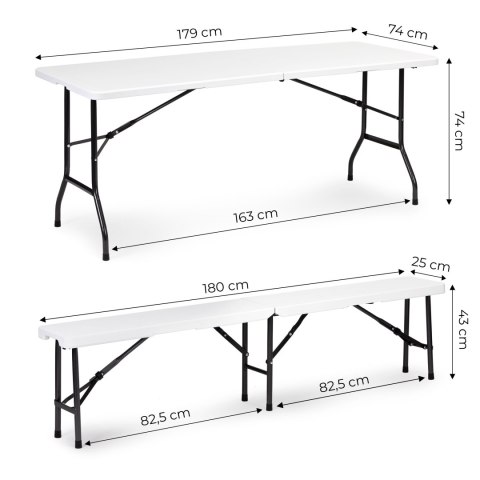 Składany Zestaw Ogrodowy ModernHome 180 cm – Stół + Ławki, 8 Osób, Walizka