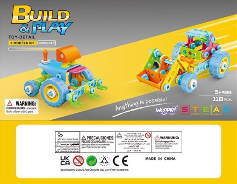 Zestaw Konstrukcyjny Pojazdy 6w1 WOOPIE – 118 Elementów, STEAM Zestaw Konstrukcyjny Pojazdy 6w1 WOOPIE – 118 Elementów, STEAM
