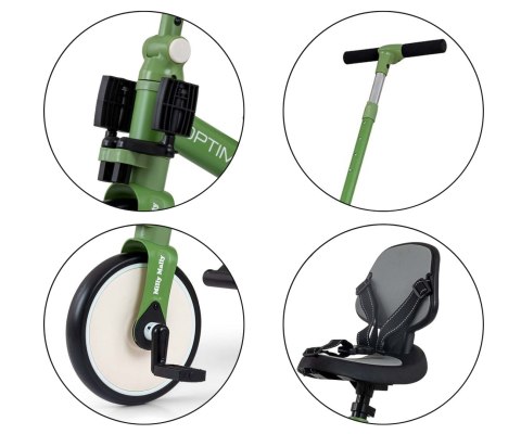 Milly Mally Optimus Max Rowerek 5w1 Trójkołowy Biegowy Z Rączką Green Milly Mally Optimus Max Rowerek 5w1 Trójkołowy Biegowy Z Rączką Green