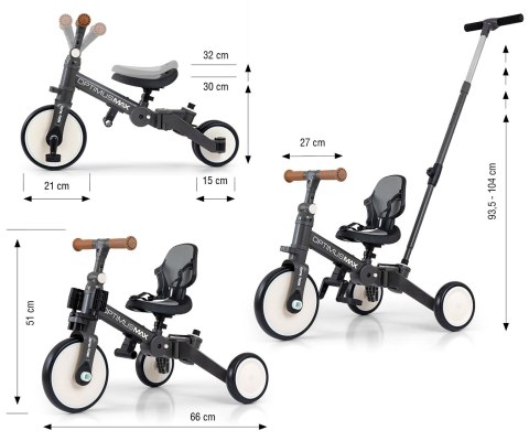 Milly Mally Optimus Max Rowerek 5w1 Trójkołowy Biegowy Z Rączką Grey Milly Mally Optimus Max Rowerek 5w1 Trójkołowy Biegowy Z Rączką Grey