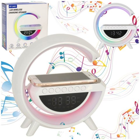 Lampka LED RGB z Ładowarką Indukcyjną Radio Budzik i Zegar Lampka LED RGB z Ładowarką Indukcyjną Radio Budzik i Zegar