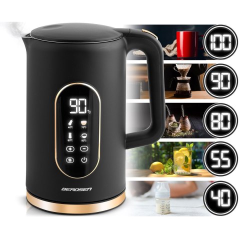 Czajnik Elektryczny Dotykowy Berdsen BD-712 – Regulacja , 1,7 L czarno-złoty