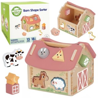 Drewniany Sorter Farma WOOPIE – Zestaw Edukacyjny, Zwierzątka, Kształty, 13 El.