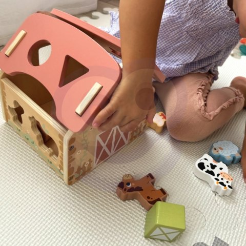 Drewniany Sorter Farma WOOPIE – Zestaw Edukacyjny, Zwierzątka, Kształty, 13 El.