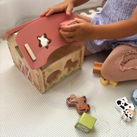 Drewniany Sorter Farma WOOPIE – Zestaw Edukacyjny, Zwierzątka, Kształty, 13 El.