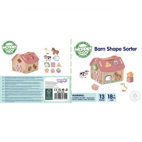 Drewniany Sorter Farma WOOPIE – Zestaw Edukacyjny, Zwierzątka, Kształty, 13 El.