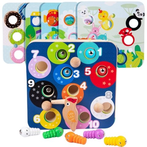 Gra magnetyczna ptak i robaczki Tooky Toy drewniana 2w1 zręcznościowa