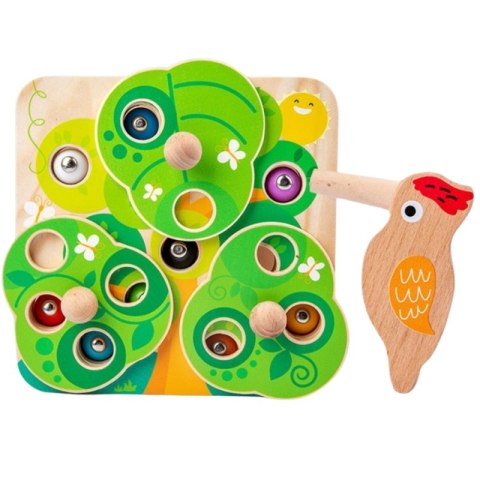 Gra magnetyczna ptak i robaczki Tooky Toy drewniana 2w1 zręcznościowa