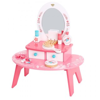 Toaletka drewniana dla dzieci Tooky Toy lustro szuflady akcesoria róż