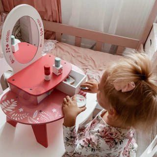 Toaletka drewniana dla dzieci Tooky Toy lustro szuflady akcesoria róż