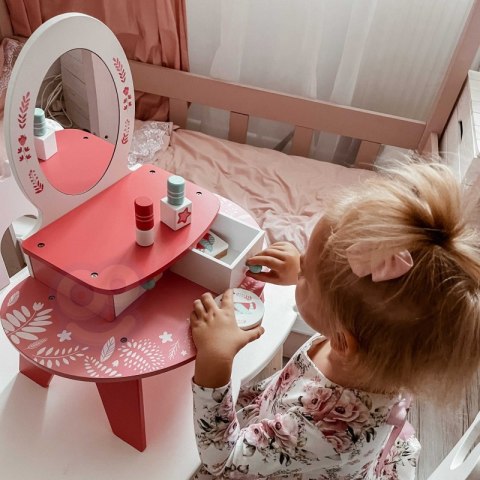 Toaletka drewniana dla dzieci Tooky Toy lustro szuflady akcesoria róż